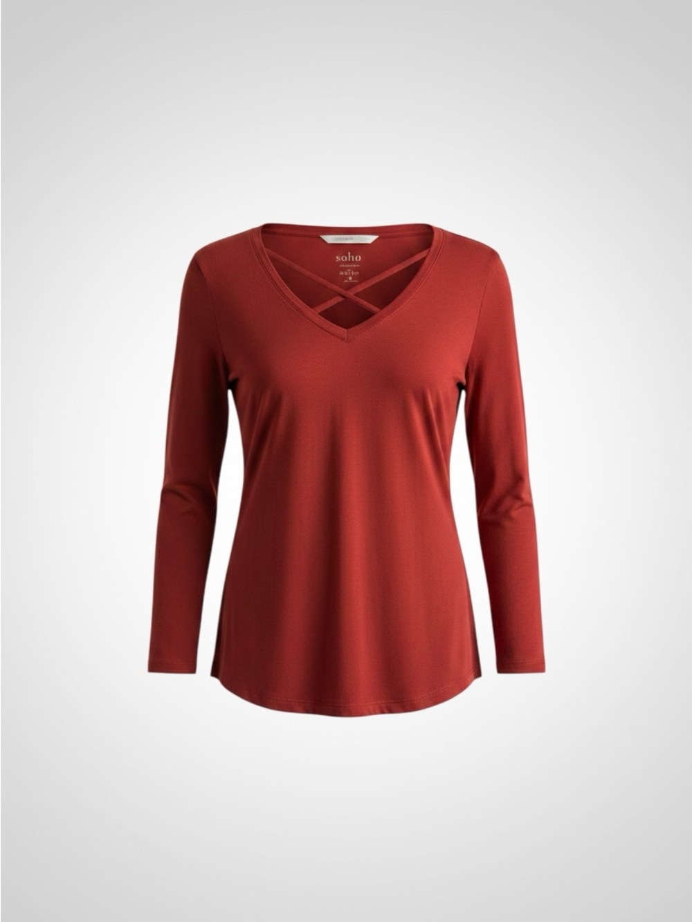 Soho Women’s Crimson Red Crisscross V-Neck Long Sleeve Top